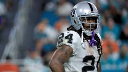 MIAMI GARDENS, FL - NOVEMBER 05:  Marshawn Lynch #24 of the Oakland Raiders looks on during a game against the Miami Dolphins at Hard Rock Stadium on November 5, 2017 in Miami Gardens, Florida.  (Photo by Mike Ehrmann/Getty Images)
