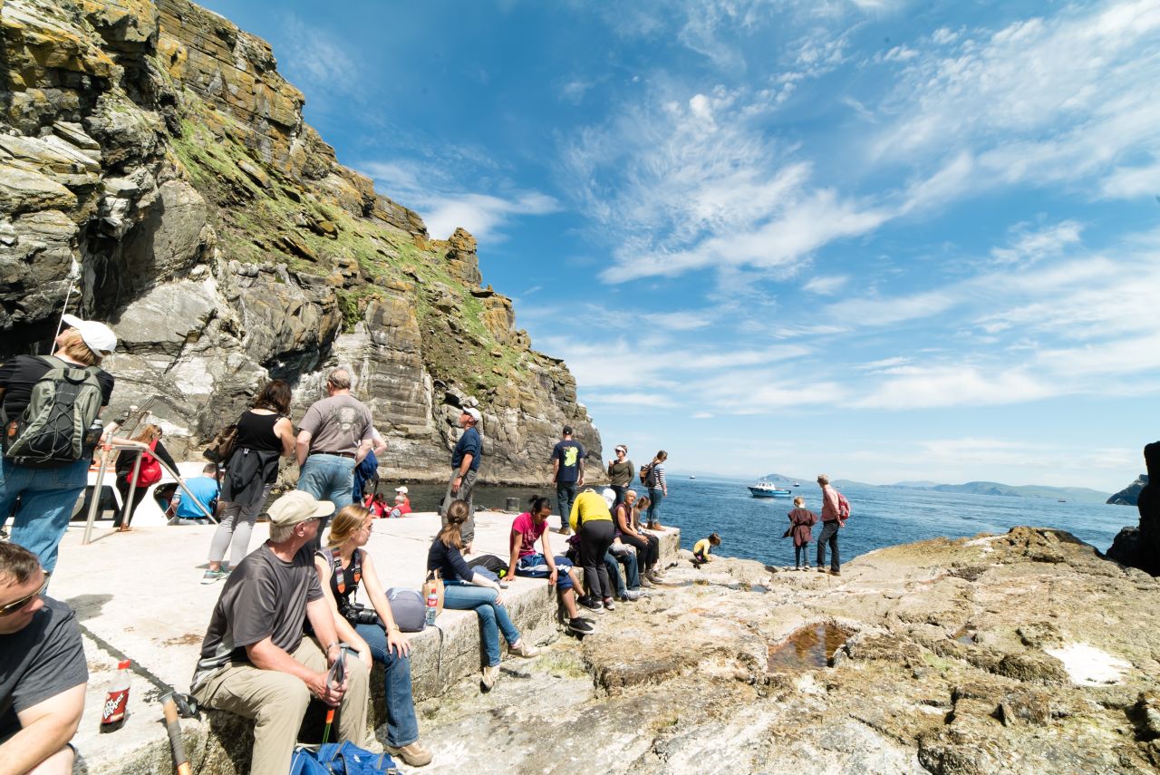 The number of yearly visitors allowed on Skellig Michael is 14,000, and boats that land there each hold about 12 passengers.
