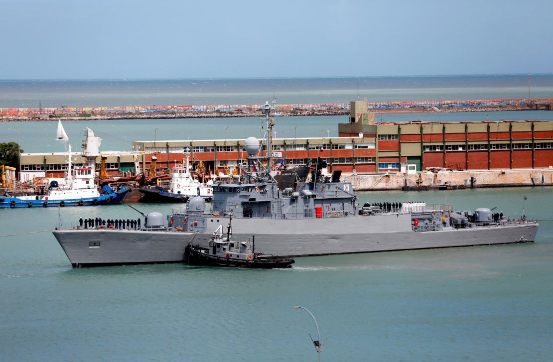 Argentine ship the Comandante Espora, part of the fleet searching for the ARA San Juan, sails from the Mar del Plata naval base on Saturday.