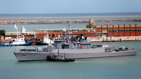 Argentine ship the Comandante Espora, part of the fleet searching for the ARA San Juan, sails from the Mar del Plata naval base on Saturday.