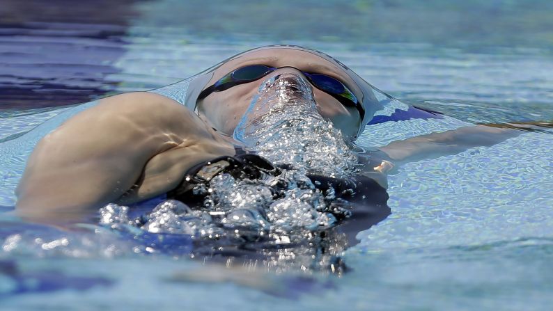 Venezuela's Carla Gonzalez swims the 100-meter backstroke during the Bolivarian Games on Monday, November 20.
