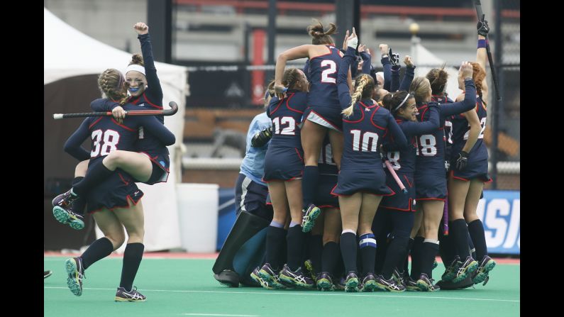 Field hockey players from Shippensburg University celebrate after winning the Division II title on Sunday, November 19. It is their second national title in a row and their third in the last five years.