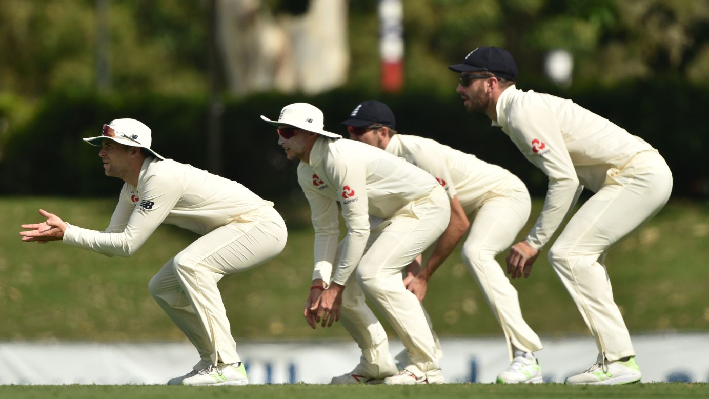 England slip fielders watch the ball Friday, November 17, during an Ashes tour match against Cricket Australia XI.