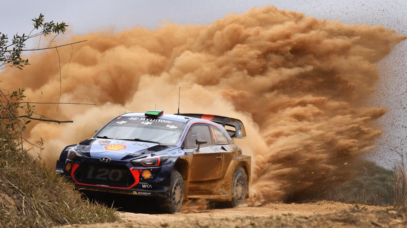 Hayden Paddon powers through a corner Friday, November 17, on the first day of the World Rally Championship event in Australia. Paddon finished the race in third.