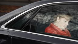 TOPSHOT - German Chancellor Angela Merkel leaves in her car the presidential residence Bellevue Castle in Berlin where she met the German President on November 20, 2017 after coalition talks failed overnight.
Chancellor Angela Merkel was left battling for political survival on November 20 after high-stakes talks to form a new government collapsed, plunging Germany into a crisis that could trigger fresh elections. / AFP PHOTO / Odd ANDERSEN        (Photo credit should read ODD ANDERSEN/AFP/Getty Images)