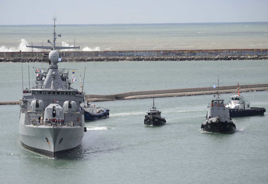 A ship leaves an Argentine naval base Monday to join the search for the missing sub and its crew.