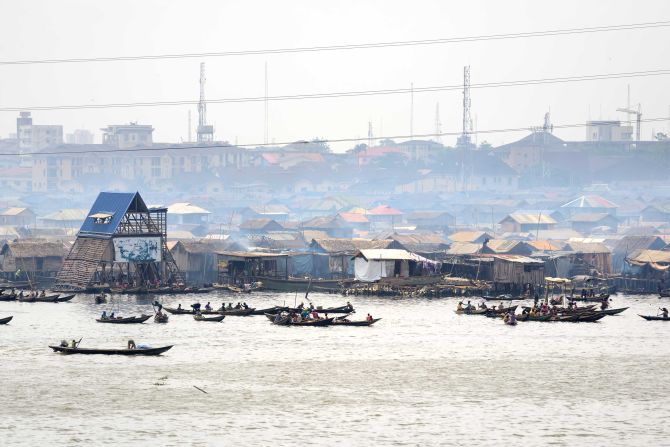 Because of the unpredictable water levels in the region, the former fishing village on Lagos Lagoon has over 100,000 houses that are on stilts. 