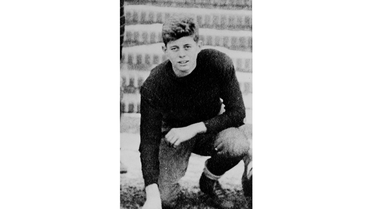 John F. Kennedy at age 16, when he played football for the Choate School in Wallingford, Connecticut, 1933. 
