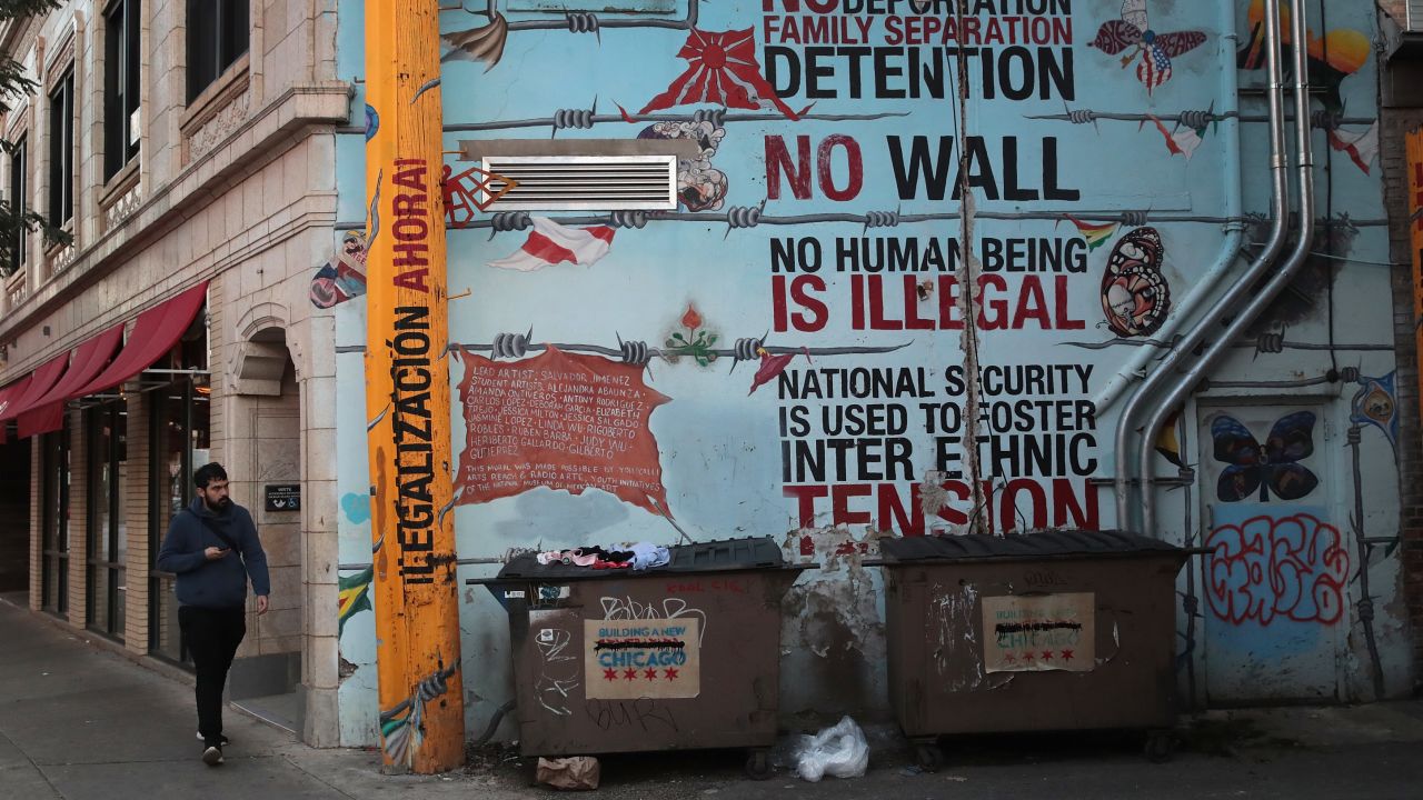 CHICAGO, IL - OCTOBER 16:  A mural voicing support for immigrants is painted along a retail strip in the predominately Hispanic Pilsen neighborhood on October 16, 2017 in  Chicago, Illinois. The U.S. Justice Department has accused four cities including Chicago, New York, New Orleans and Philadelphia of violating the law with their "sanctuary city" policies.  (Photo by Scott Olson/Getty Images)