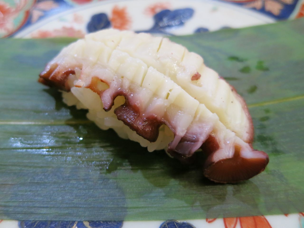 <strong>North Pacific giant octopus:</strong> Known in Japanese as mizudako, giant octopus is a very popular sushi topping. It's tender and delicious, especially with a bit of shari.  