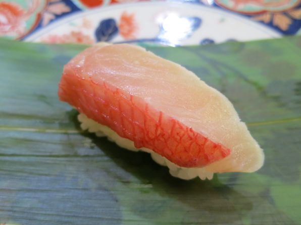 <strong>Splendid alfonsino:</strong> This humble fish comes from the deep seas of Chiba and Kanagawa regions surrounding Tokyo. Hanada recommends enjoying it with shari (vinegar) in the winter. 
