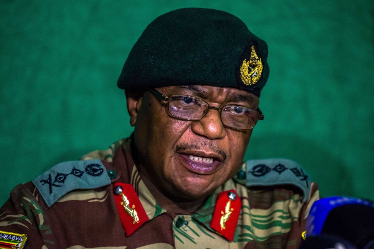 Gen. Constantino Chiwenga speaks during a news conference in Harare on Monday, November 20. Military leaders had been in talks with Mugabe over his exit, and Chiwenga said that progress had been made.