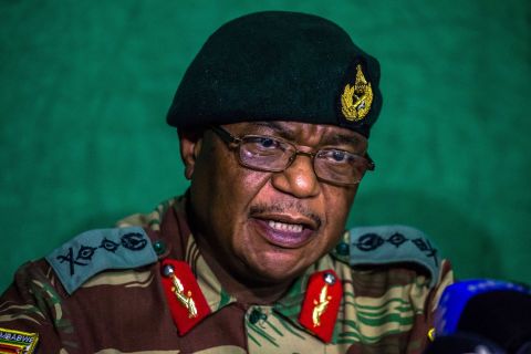 Gen. Constantino Chiwenga speaks during a news conference in Harare on Monday, November 20. Military leaders had been in talks with Mugabe over his exit, and Chiwenga said that progress had been made.