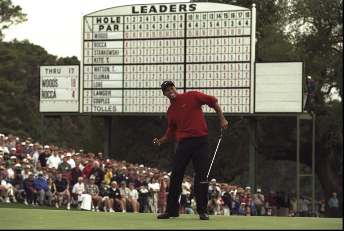 Tiger Woods finished 12 shots clear at the 1997 Masters, his first major title.