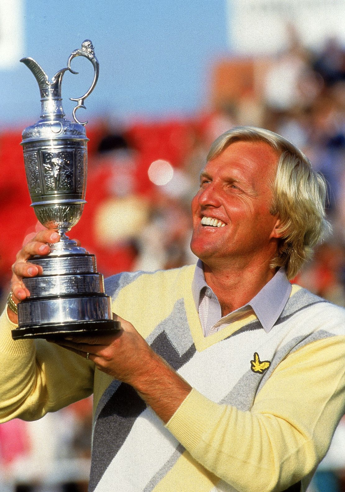 Greg Norman with the claret jug after winning the 1986 British Open.