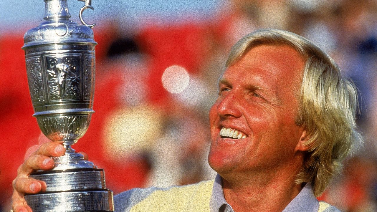 Greg Norman with the claret jug after winning the 1986 British Open.
