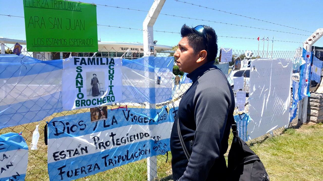 Outside the Mar del Plata navy base, Federico Ibáñez says he hopes for good news about his brother.