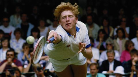 Boris Becker stretches for a shot against Anders Järryd in the 1985 Wimbledon semifinal.