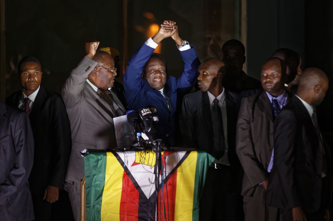 Zimbabwe's incoming leader Emmerson Mnangagwa greets supporters Wednesday in Harare.