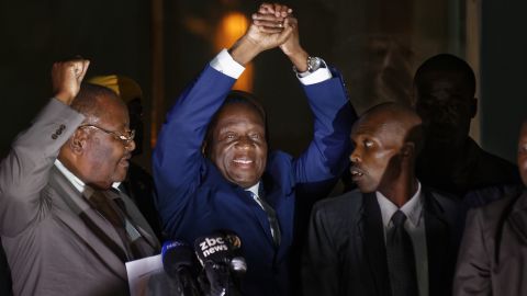 Zimbabwe's incoming leader Emmerson Mnangagwa greets supporters Wednesday in Harare.
