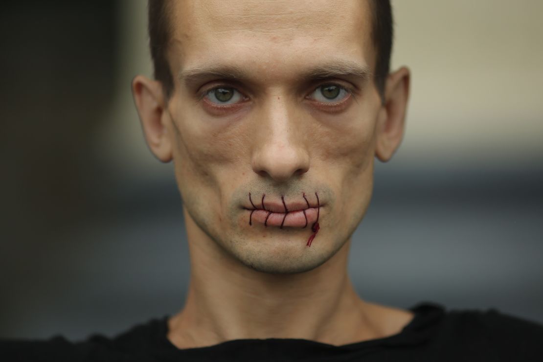 Pavlensky is know for his performance art, including sewing his lips shut to protest Pussy Riot's detention. 