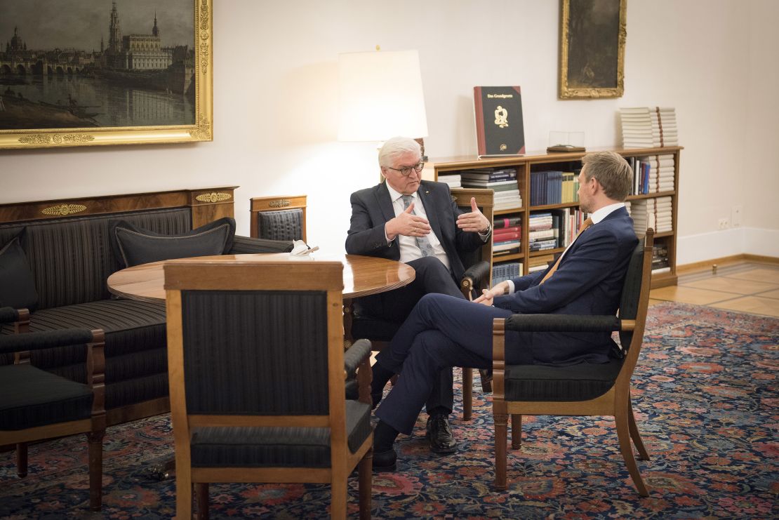 On Tuesday, Steinmeier met with Christian Lindner, leader of the Free Democrats and the man who announced his party's withdrawal from coalition talks Sunday night.