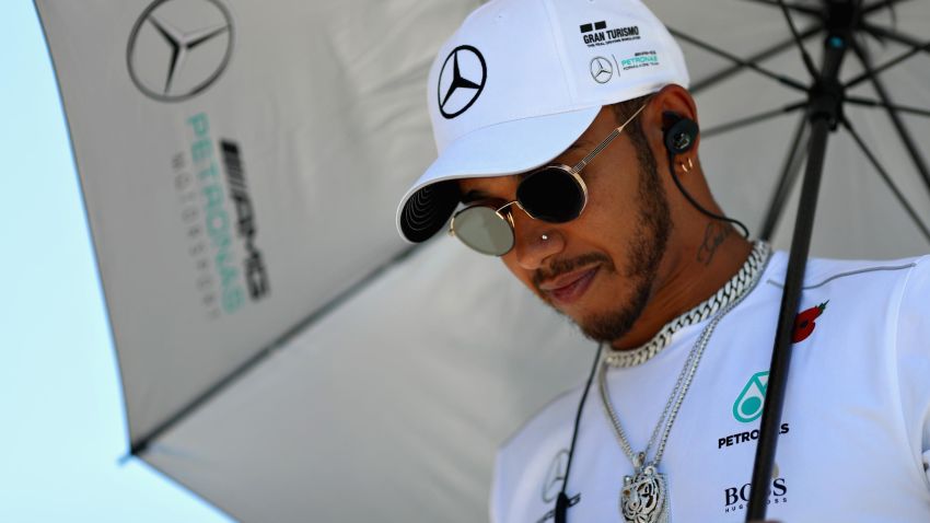 SAO PAULO, BRAZIL - NOVEMBER 12:  Lewis Hamilton of Great Britain and Mercedes GP looks on on the drivers parade before the Formula One Grand Prix of Brazil at Autodromo Jose Carlos Pace on November 12, 2017 in Sao Paulo, Brazil.  (Photo by Mark Thompson/Getty Images)