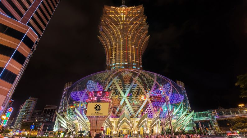 <strong>Grand Lisboa: </strong>The Grand Lisboa's wild gold exterior, shaped like a bunch of flowers, comes ablaze at night with lights that constantly change color.
