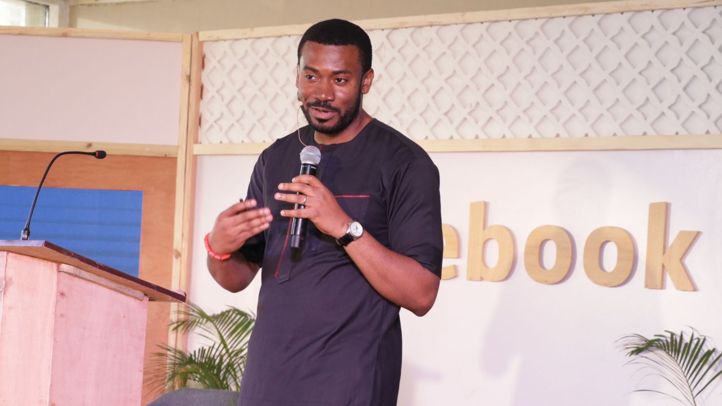 Emeka Afigbo, Platform Partnerships, Head of Middle East & Africa speaking at the Facebook launch. 