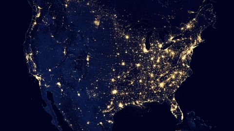 The United States at night as seen by the Suomi NPP satellite in 2012. 