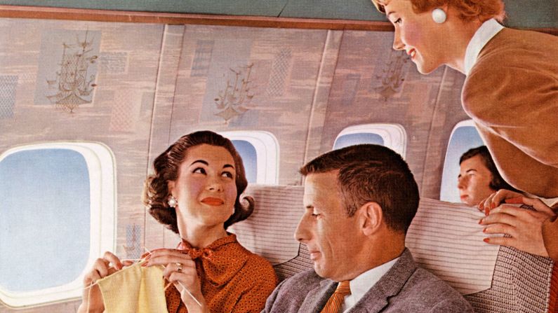 <strong>In stitches: </strong>Knitting always provided wholesome entertainment and was useful -- you could knock up your own window blind on a long haul flight. The needles wouldn't be allowed these days, although they're not as sharp as this man's suit. 