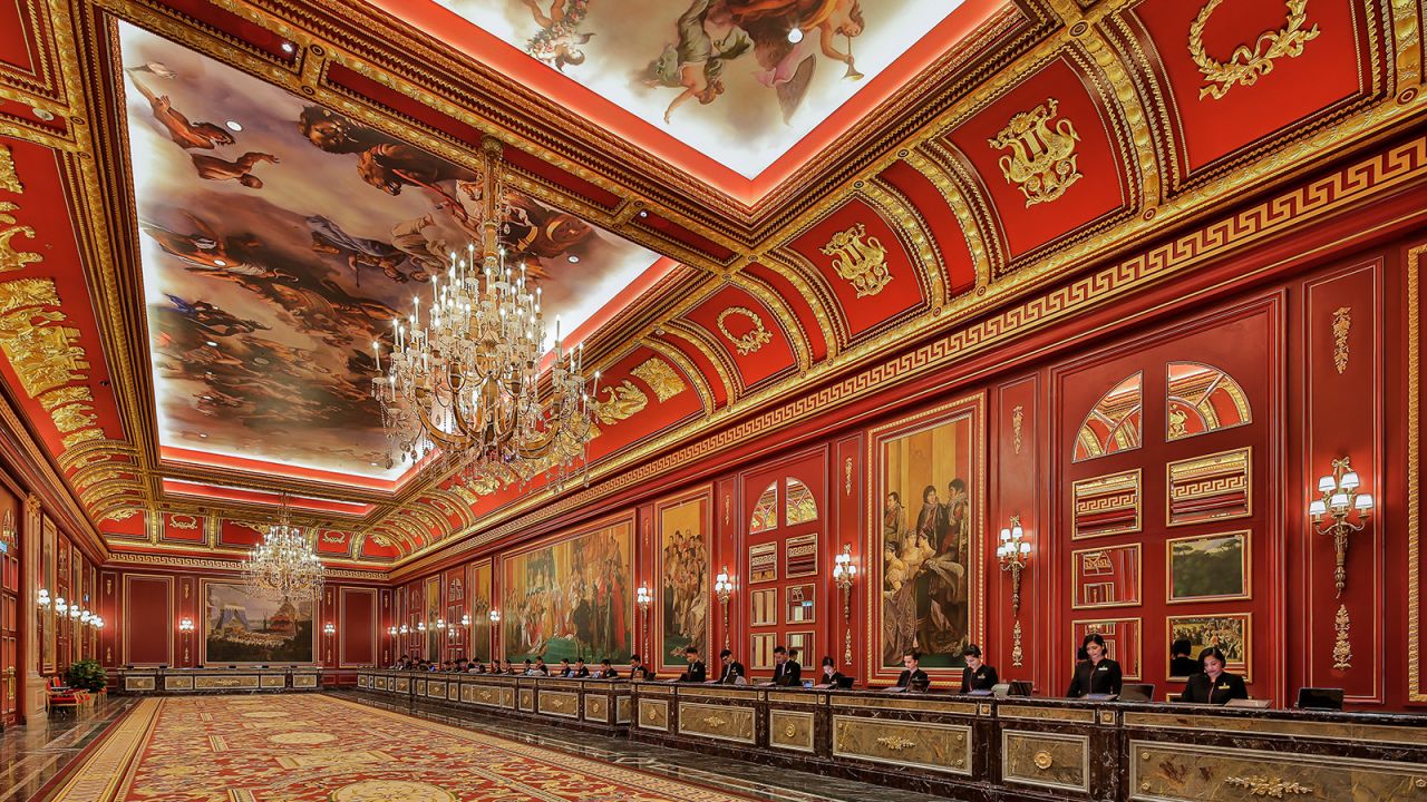 The Paris-themed resort has a half-scale Eiffel Tower replica and a reception inspired by the Palace of Versailles.