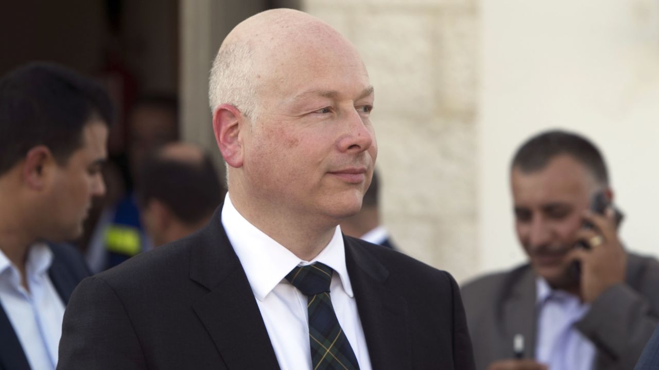 US special envoy Jason Greenblatt attends the launch of a project to improve access to wastewater treatment and water for Palestinian farmers in the city of Jericho, in the West Bank, in October.