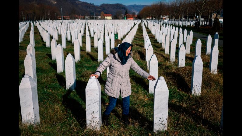 A woman mourns over a relative's grave Wednesday, November 22, at the Srebrenica Massacre Memorial in Bosnia-Herzegovina. Former Bosnian Serb army leader Ratko Mladic <a href="http://www.cnn.com/2017/11/22/europe/ratko-mladic-verdict/index.html" target="_blank">was sentenced to life in prison Wednesday</a> after being found guilty of genocide for atrocities committed during the Bosnian war from 1992 to 1995. Mladic was accused of orchestrating a campaign of ethnic cleansing, including the slaughter of thousands of Muslim men and boys at Srebrenica in July 1995. It is the worst massacre to have taken place in Europe since World War II.