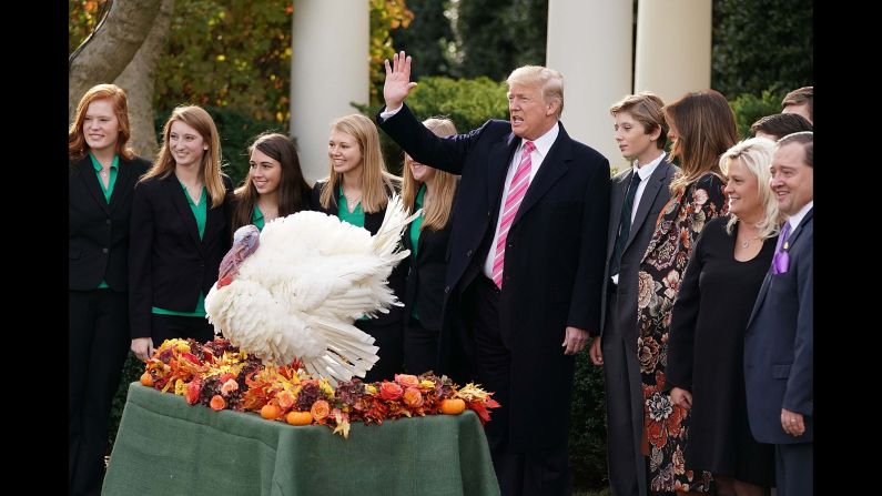 US President Donald Trump <a href="http://www.cnn.com/2017/11/20/politics/white-house-turkey-pardon-details/index.html" target="_blank">pardons Drumstick the turkey</a> during the annual White House turkey pardon on Tuesday, November 21.