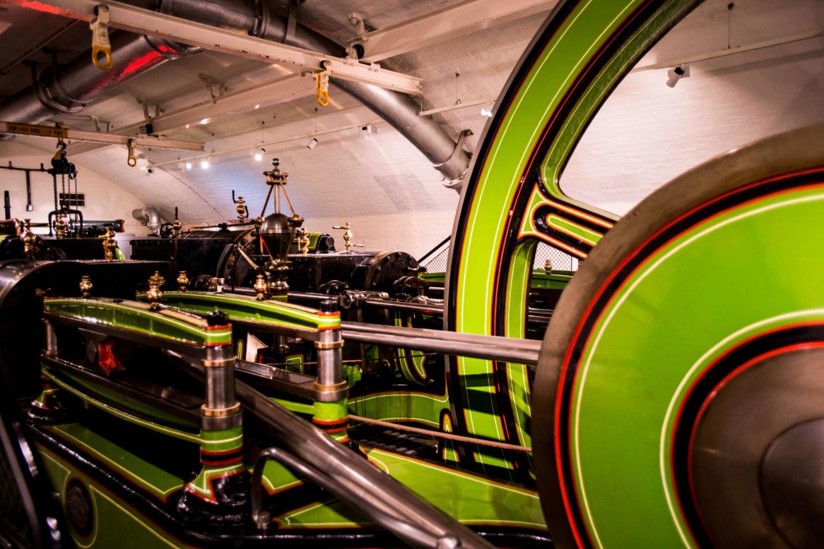 <strong>Good working condition:</strong> The green steam engines were hand-painted and remain in good condition. "A lot of care is still taken for the engine rooms, even though it's not used anymore," says Haines. "Theoretically if you were to plug everything in it would still work."