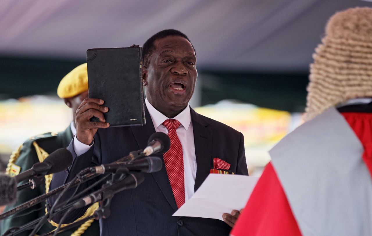 Emmerson Mnangagwa <a href="http://edition.cnn.com/2017/11/24/africa/mnangagwa-swearing-in-zimbabwe/index.html" target="_blank">is sworn in</a> on Friday, November 24, 2017, as interim President of Zimbabwe during a ceremony at the National Sports Stadium in the capital, Harare. Mnangagwa becomes leader of the country after former President Robert Mugabe's <a href="http://edition.cnn.com/2017/11/15/africa/gallery/zimbabwe-political-unrest/index.html" target="_blank">historic resignation</a>.
