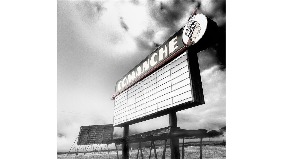 <strong>Changing culture</strong>: In the late 20th century, the drive-in culture changed. "The whole thing about why drive-in movie theaters disappeared, is because most of them were where shopping centers were built," Deman says. <em>Pictured here: Comanche Screen and Marquee Buena Vista, Colorado</em>