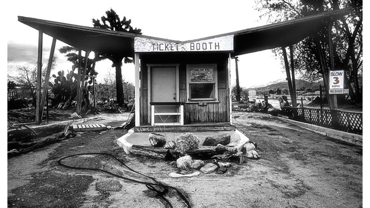 <strong>Unexpected discovery:</strong> Deman started the project when he stumbled across this abandoned ticket booth at a former drive-in movie theater in his home state of California.  <em>Pictured here: Sky Ticket Booth, Yucca Valley, California.</em>