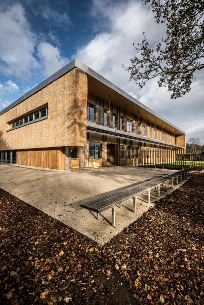 The Enterprise Centre, a campus building at the University of East Anglia, was designed using a variety of materials  sourced and tested fewer than 50 kilometers (31 miles) from the site.