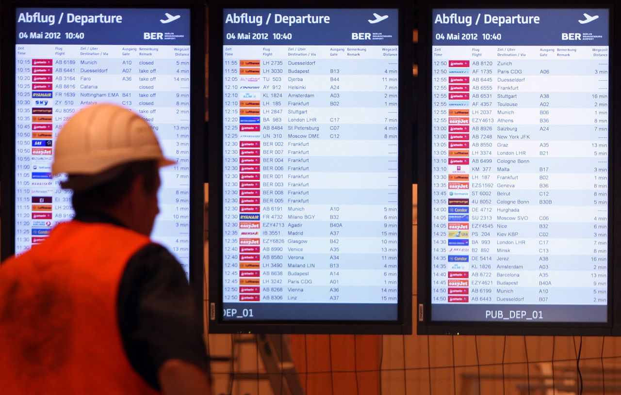 <strong>Information, but no flights:</strong> Boards were switched on and displayed flight information from nearby airports to make sure they worked. 