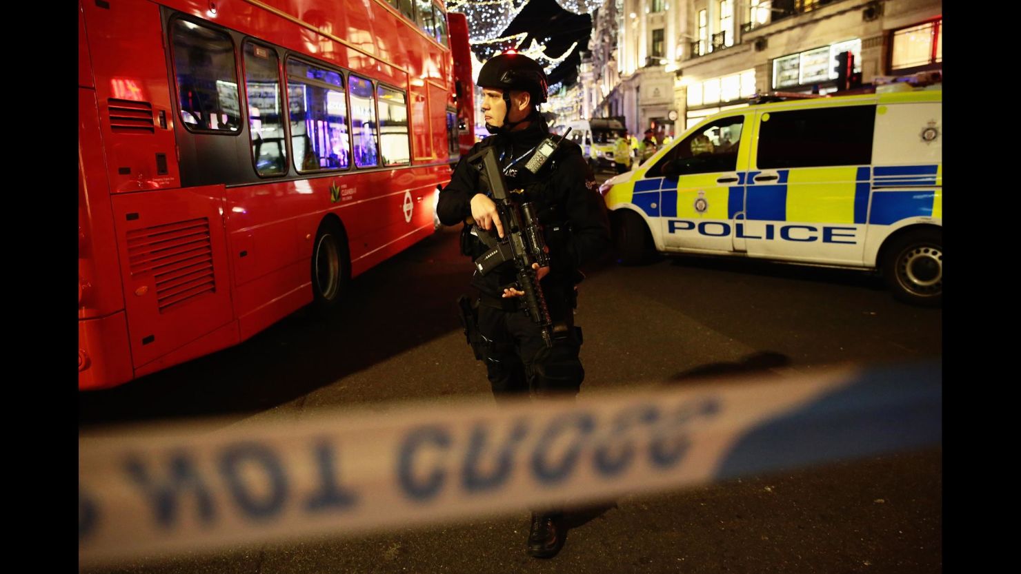 Armed police officers are seen near Oxford Circus underground station. Police were responding to reports of an incident.