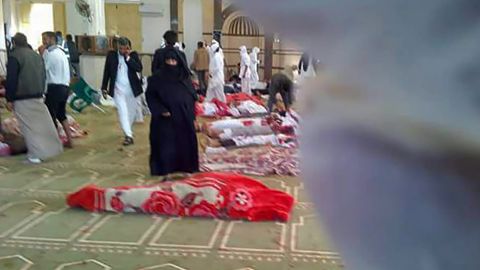 Victims are seen on the floor of al Rawdah mosque following the gun and bomb attack Friday.