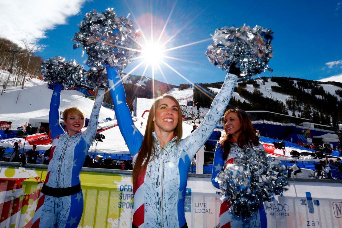 American fans cheer during a FIS Alpine World Ski Championship event.