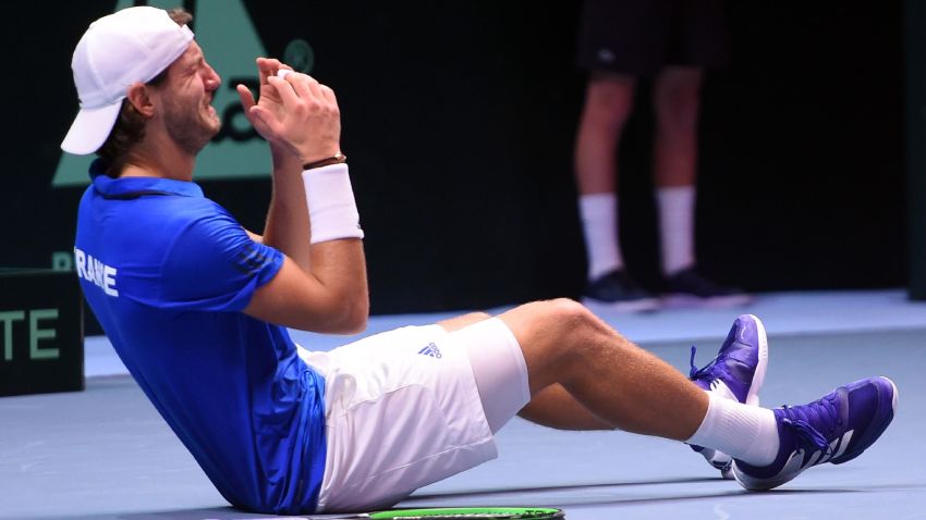 France's Lucas Pouille could not hide his emotions after clinching a 10th Davis Cup for France as he beat Belgium's Steve Darcis in the deciding rubber in Lille.
