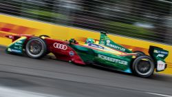 ABT Schaeffler Audi Sport driver Lucas di Grassi of Brazil takes a corner during the Formula E championship in Hong Kong on October 9, 2016. / AFP / Anthony WALLACE        (Photo credit should read ANTHONY WALLACE/AFP/Getty Images)