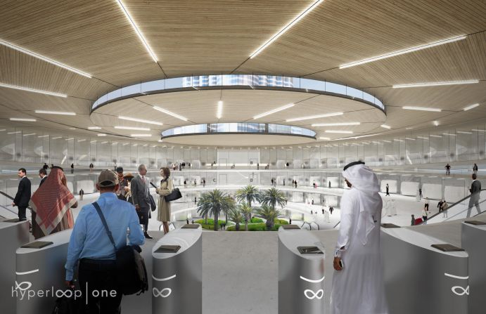 Concept art for a Hyperloop One Dubai terminal. In October, company CEO Rob Lloyd told local news that construction will begin in 2019 with testing to commence at production level in 2021.