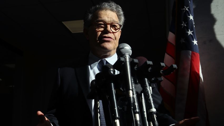 Sen. Al Franken, (D-MN) speaks to the media after returning back to work in the Senate on Capitol Hill on November 27, 2017 in Washington, DC. Franken took questions from reporters outside of his office in light of the multiple women accusing him of sexual misconduct.  (Photo by Mark Wilson/Getty Images)