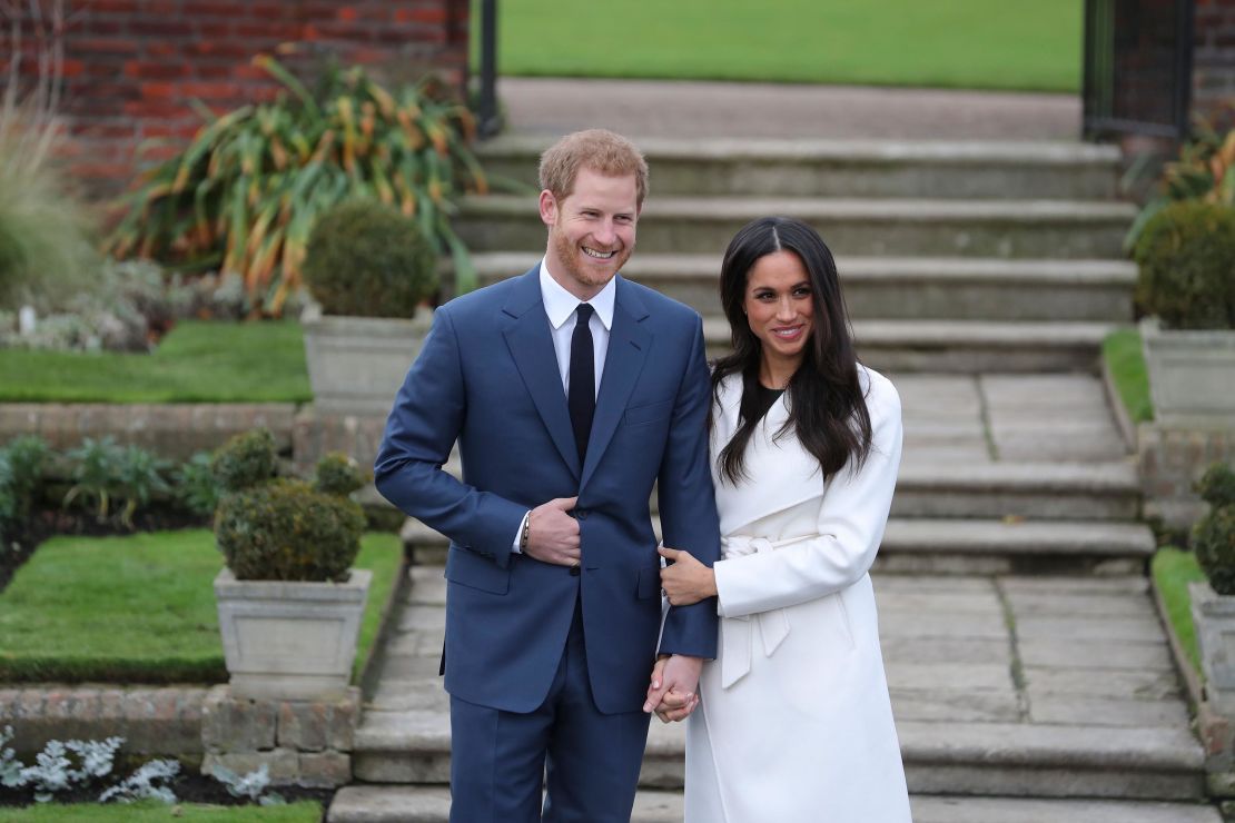 Prince Harry and fiancée Meghan Markle pose for photographers after their engagement was announced Monday. 