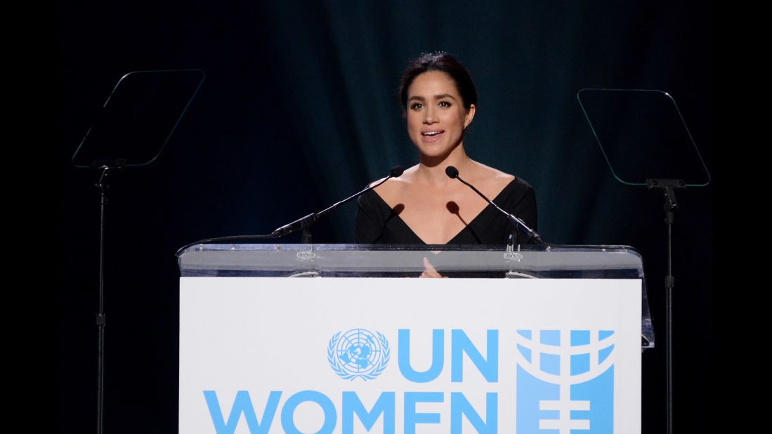 Markle addresses a United Nations conference on International Women's Day in March 2015. "I'm proud to be a woman and a feminist," said Markle, who was named the UN Women's Advocate for Political Participation and Leadership.